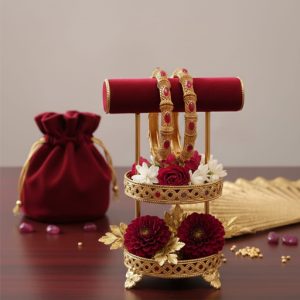 Luxury Golden Bangles with Red Stones – Elegant Traditional Jewelry for Women
