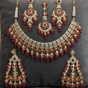 Elegant Red Necklace Set for Women – Stylish Jewelry with Earrings for Parties & Weddings